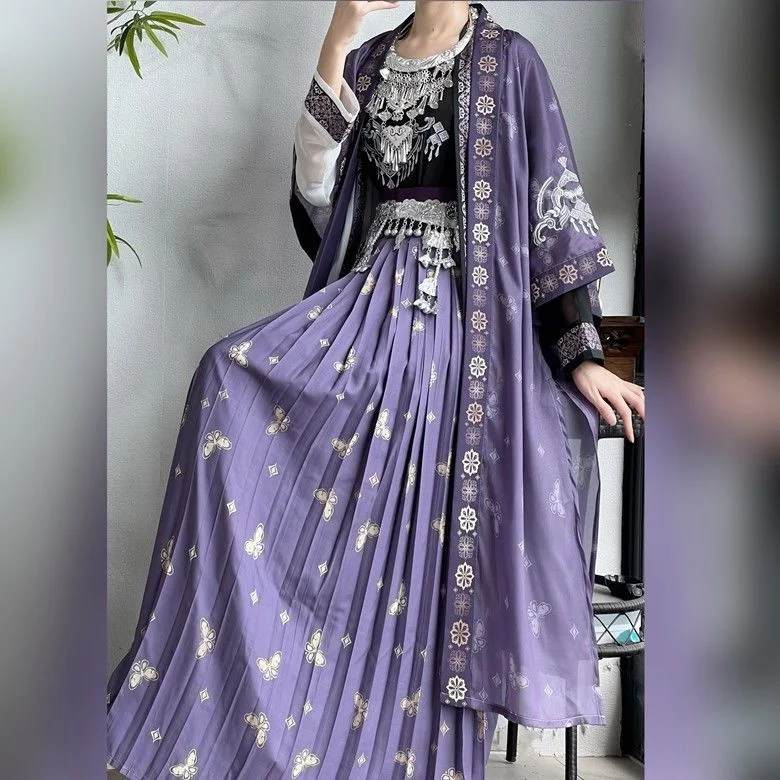 

Плиссированная юбка Mochen Misty Rain Hanfu[Miaojiang witch], цельная плиссированная юбка в стиле песни для весны и лета