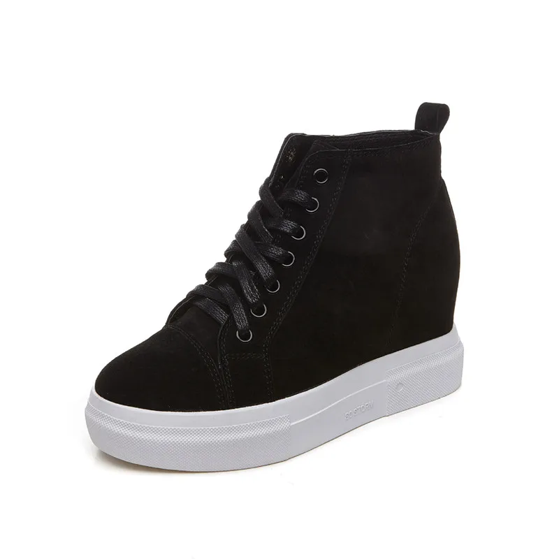 

Cow Suede High Top Sneakers Woman Vulcanize Shoes Hidden Wedge Sneakers Mujer High-quality Platform Boots Women Ladies Trainers