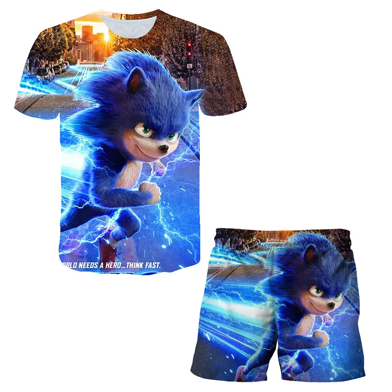 2022 Summer Kids Sonic- 3D Printed Anime Suits For Boys Girls Short Sleeve Sets Boys Clothes T-shirt Sets+Shorts 2 Piece Baby Clothing Sets near me