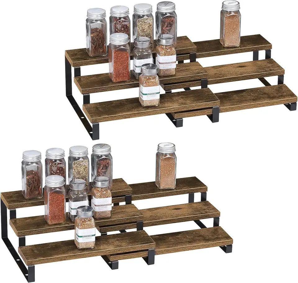 Expandable 3-Tier Wooden Spice Rack Organizer