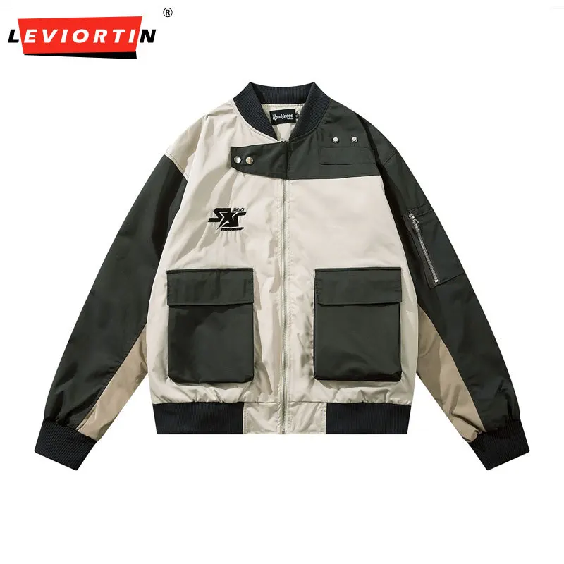

Men Cargo Jacket Y2K Streetear Hip Hop Vintage Patchwork Zipper Baseball Bomber Coats 2023 Harajuku Military Jackets Outdoor