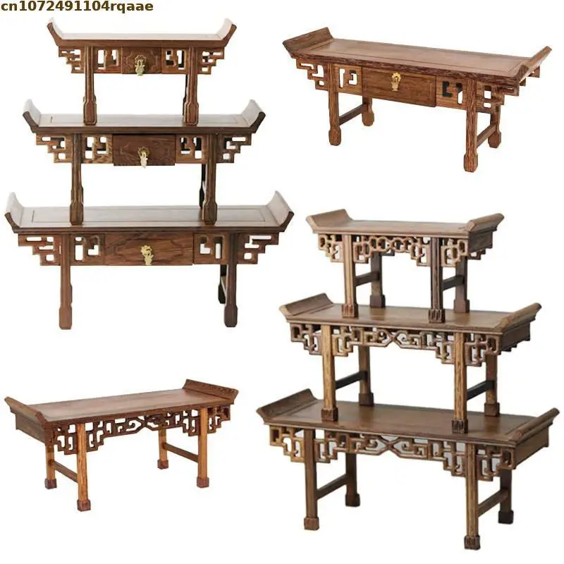 Mobili da scrivania in legno massello Figurine Vaso Vaso da fiori Tavolo di smistamento Espositore Bonsai Decorazione per piante Scaffale Set da tè Piedistallo - immagine 5
