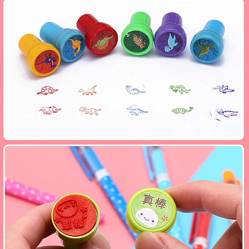 10pcs Children Toy Stamps Smiley Face Kids Seal Scrapbooking Stamper DIY Painting Photo Album Decor Cartoon Animal Dinosaur Seal