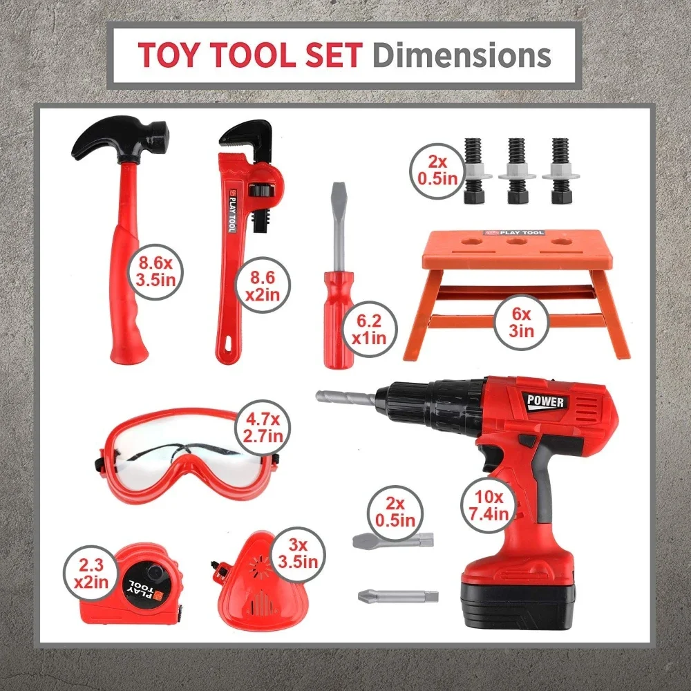 Children's Tool Set with Electric Toy Drill Kids Power Construction Toy Pretend Play Tools Kit for Toddler Boys Girls Child
