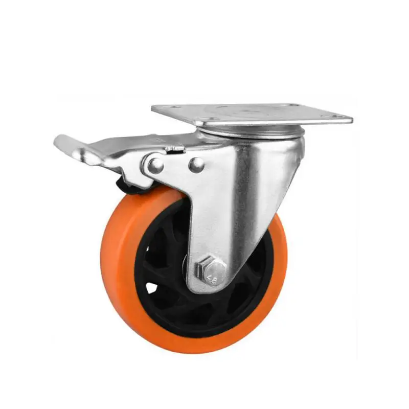 

1 Pc Packaging 3-inch Casters Universal Wheel With Brake Diameter 75 Double Bearing Orange Flower Rotating Mechanical Caster