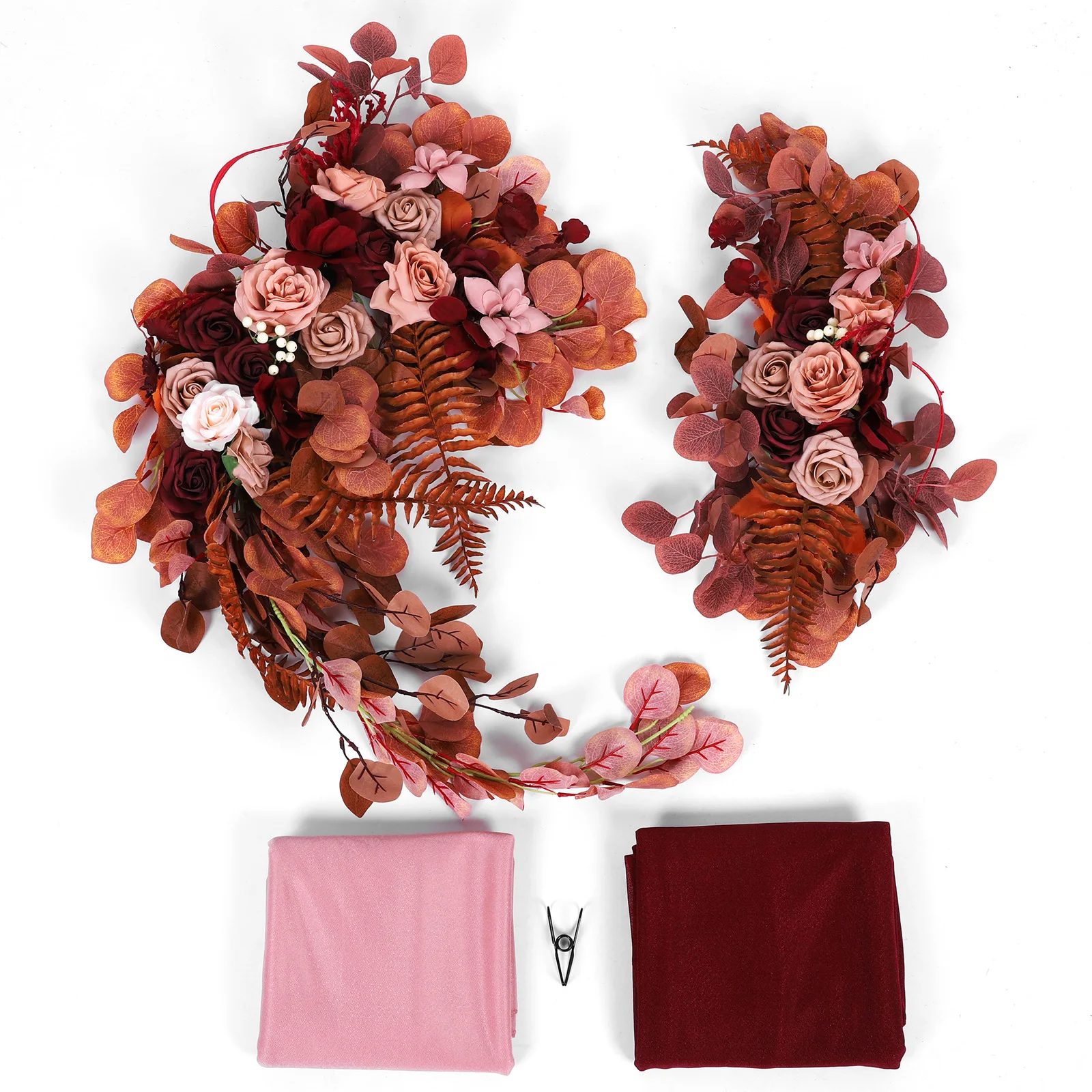 Pack of 4 Artificial Arch Flowers Swag with Sheer Drapes Wedding Arch Artificial Floral Kit for  Reception Backdrop Party Decor