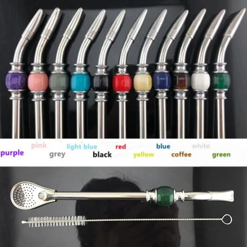 Washable Drinking Straw Spoon Tea Filter Yerba Mate With Cleaning Brush Tea Straws Bombilla Gourd Reusable Coffee Tools tea spoons