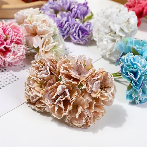 

6 Pieces Artificial Pink Rose Flowers Decorative Plant Home Room Decor Wedding Centerpiece Christmas Tree Garland Bridal Bouque