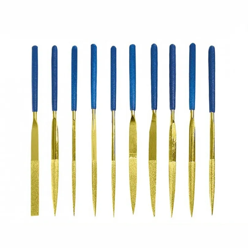 10pcs/set Titanium Coated Diamond Needle Files for Woodworking, Assorted Titanium Plated Needle File Set