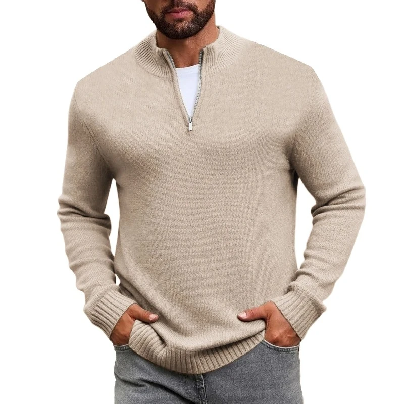 Autumn Men's Zip Pullover Sweater Knit Mock Neck Polo Sweater Winter Outdoor Long Sleeve Sweaters Solid Color Daily Warm Coats