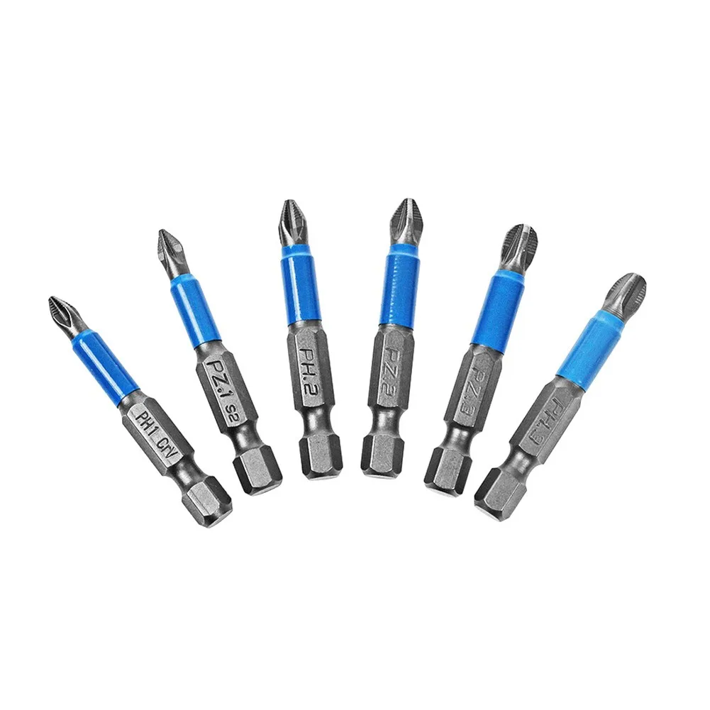 

6Pcs Non-Slip Magnetic Screwdriver Bit Set 50mm 1/4" Hex Shank Phillips/Cross Head Screwdriver Drill Bit PH1/PH2/PH3/PZ1/PZ2/PZ3