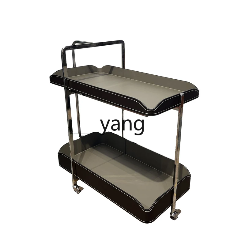 

CX Saddle Leather Trolley Coffee Table Storage Rack Light Luxury Storage with Wheels Movable