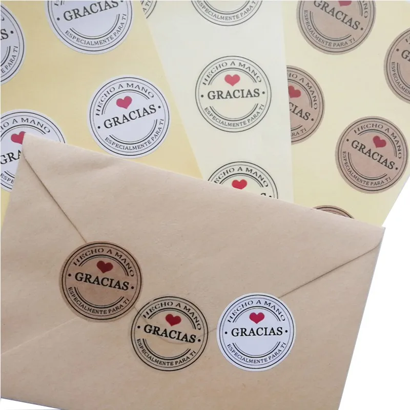 Self Adhesive Stickers 35mm GRACIAS Kraft Red Love Heart Sealing 100pcs/bag
