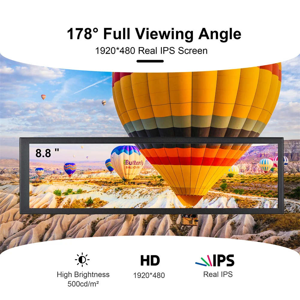 Wisecoco 8.8インチ ストレッチバー LCDモニター 1920x480 IPS