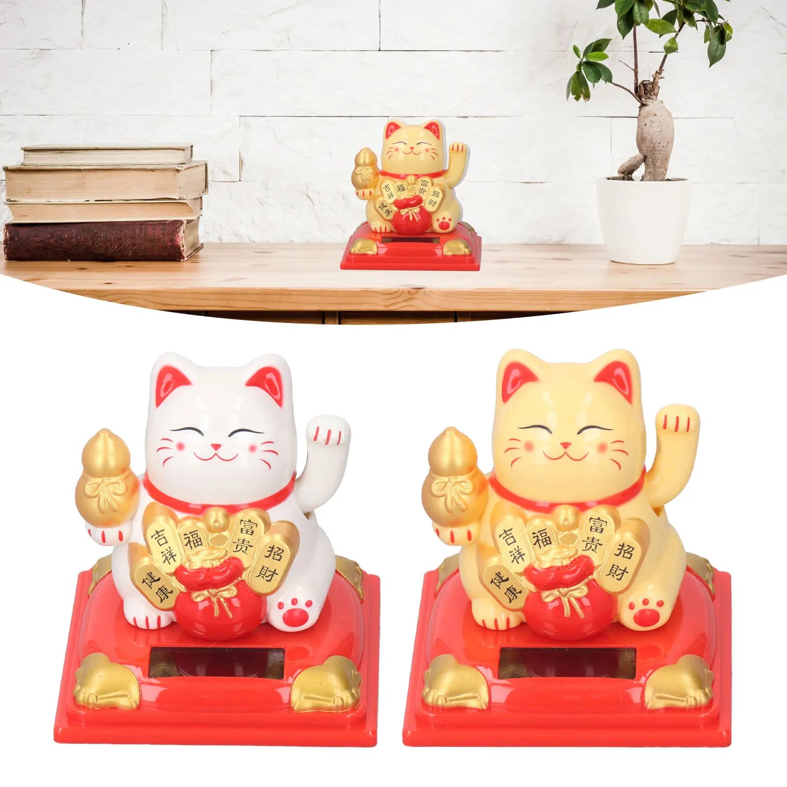 Lucky Waving Cat Hand Made Solar Power Wealth Welcoming Cat Attract Wealth Exquisite Decorative for Office for Supermarkets