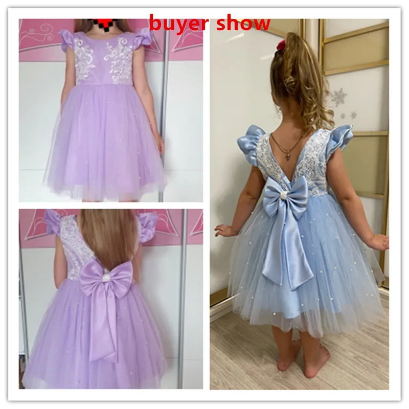 Summer Princess Toddler Kids Girls Tutu Dress Party Wedding 1 to 5 Years Birthday Dresses For Girl Pearl Bow Costumes Lace Gown girls dress princess costume kids clothes