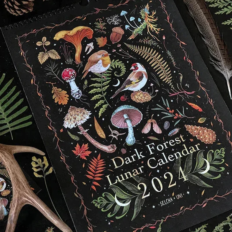 12 X 8 Inch Dark Forest Lunar Calendar 2024 Contains 12 Original Illustrations Drawn Throughout The Year, 12 Monthly Colorful