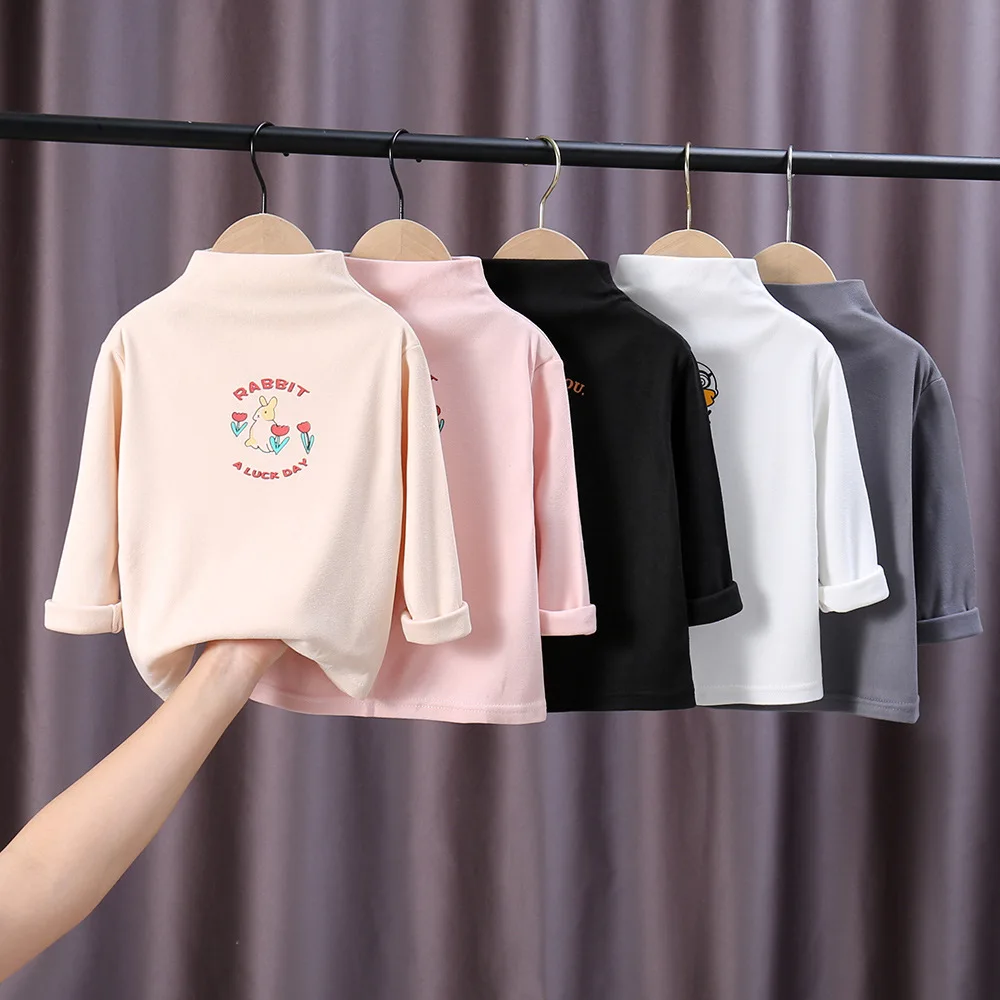 Winter Turtleneck Top Clothes Toddler Infant Unisex Fashion Cartoon Pritning Inner Wear Tee Kids Baby Girl Boy Underwear Tops