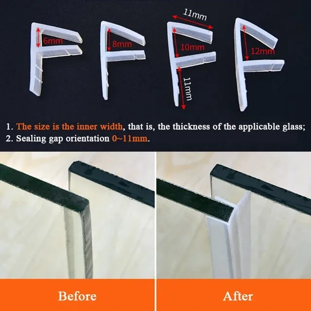 ซีลยางซิลิโคนรูปตัว H/F/U สำหรับประตูห้องอาบน้ำ หน้าต่าง กระจก ขนาด 2 เมตร/ม้วน สำหรับกระจกหนา 6/8/10/12 มม. 4