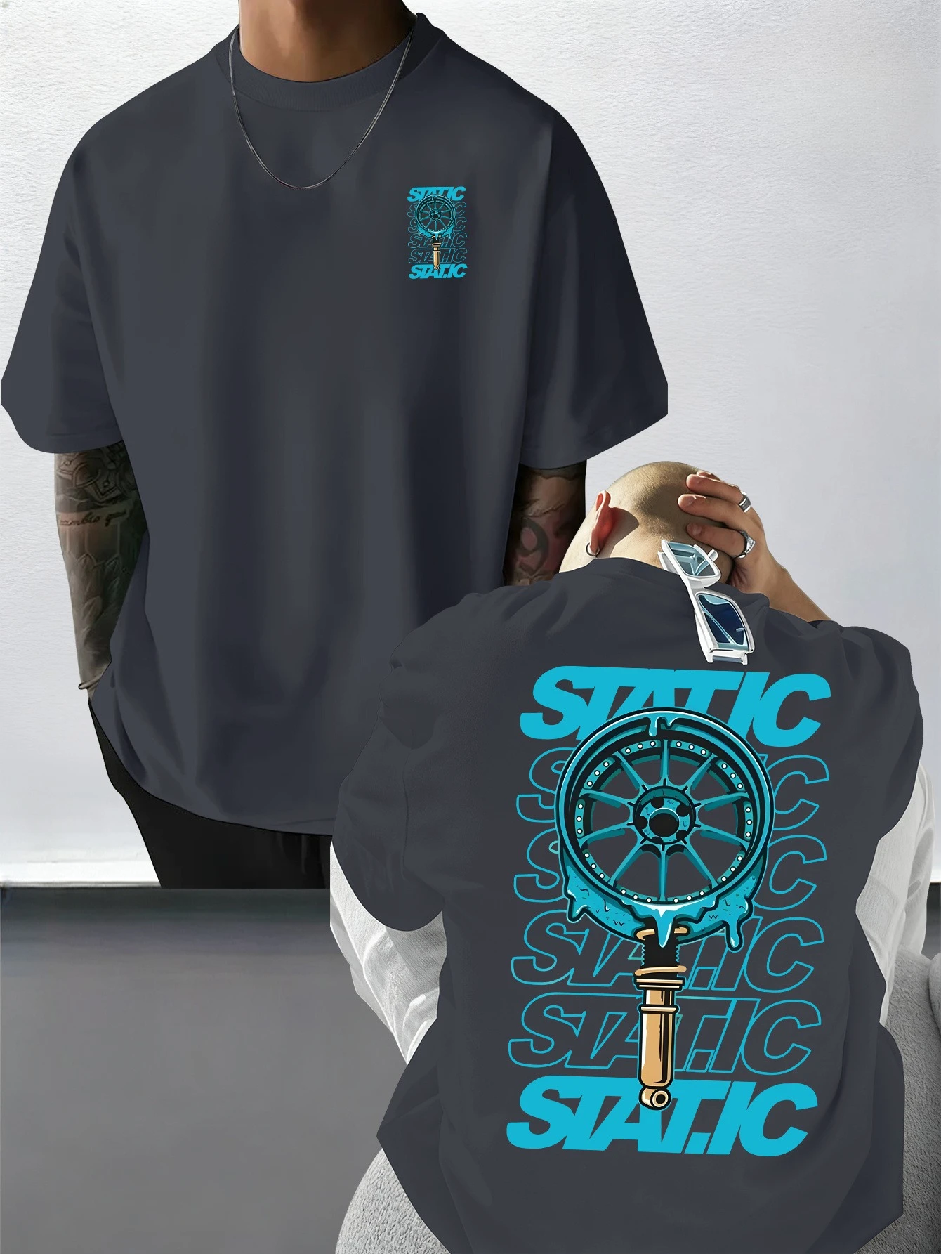 Men's Streetwear Static Wheel Rim Low Life T shirt Cotton Jogging Tee Casual Trendy Oversized O-Neck Unisex Summer Spring shirt