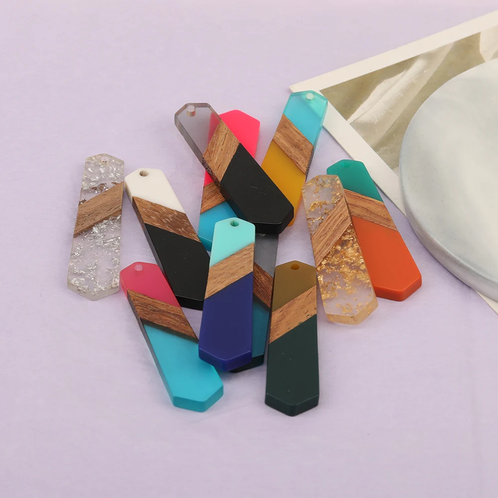 Cordial Design 40Pcs 12*49MM Jewelry Accessories/Hexagon Shape/Handmade Charms/Jewelry Findings&Components/Natural Wood & Resin - cordial