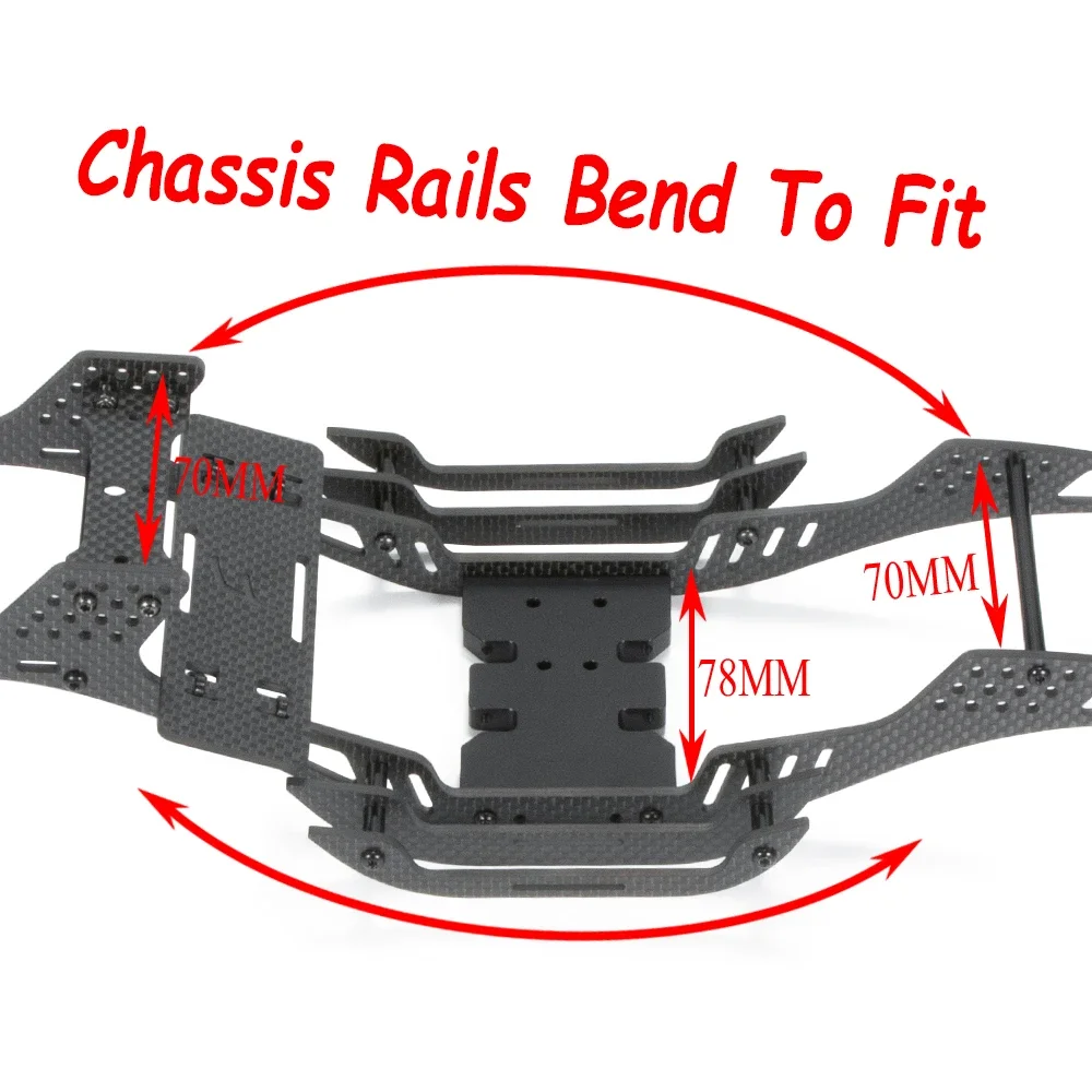 Châssis LCG en fibre de carbone pour SCX10 II et Element Enduro, avec pièces incluses et visserie.