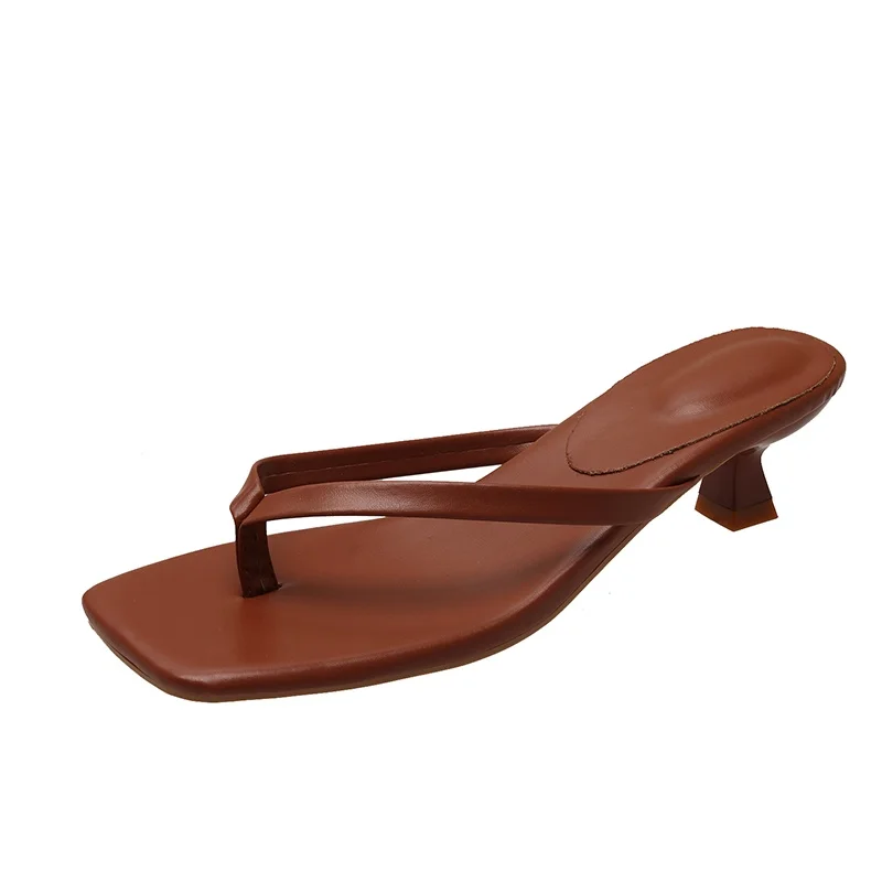 Mode Runde Kappe Damen Dünne Ferse Hausschuhe Flip-Flops Sandalen Schuhe Flache Frauen Medium Heels Hausschuhe Weibliche Slides Pumpen