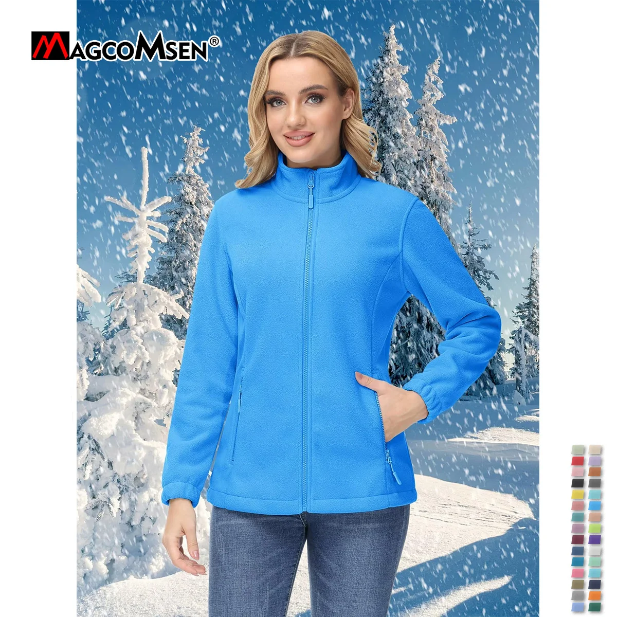 MAGCOMSEN 봄/가을 여성용 플리스 자켓 스탠드 칼라 하이킹 코트 핑크 윈드 브레이커 경량 작업 자켓 Ladies Outwear