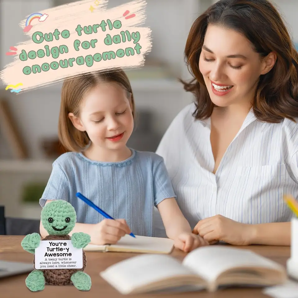 Tortue Positive, Mini Tortue De Mer Tricotée Avec Carte Positive, Tortue Positive Au Crochet, Poupée En Laine Tricotée Positive, Animaux Au Crochet Pour Cadeau De Motivation, Décoration De Fête