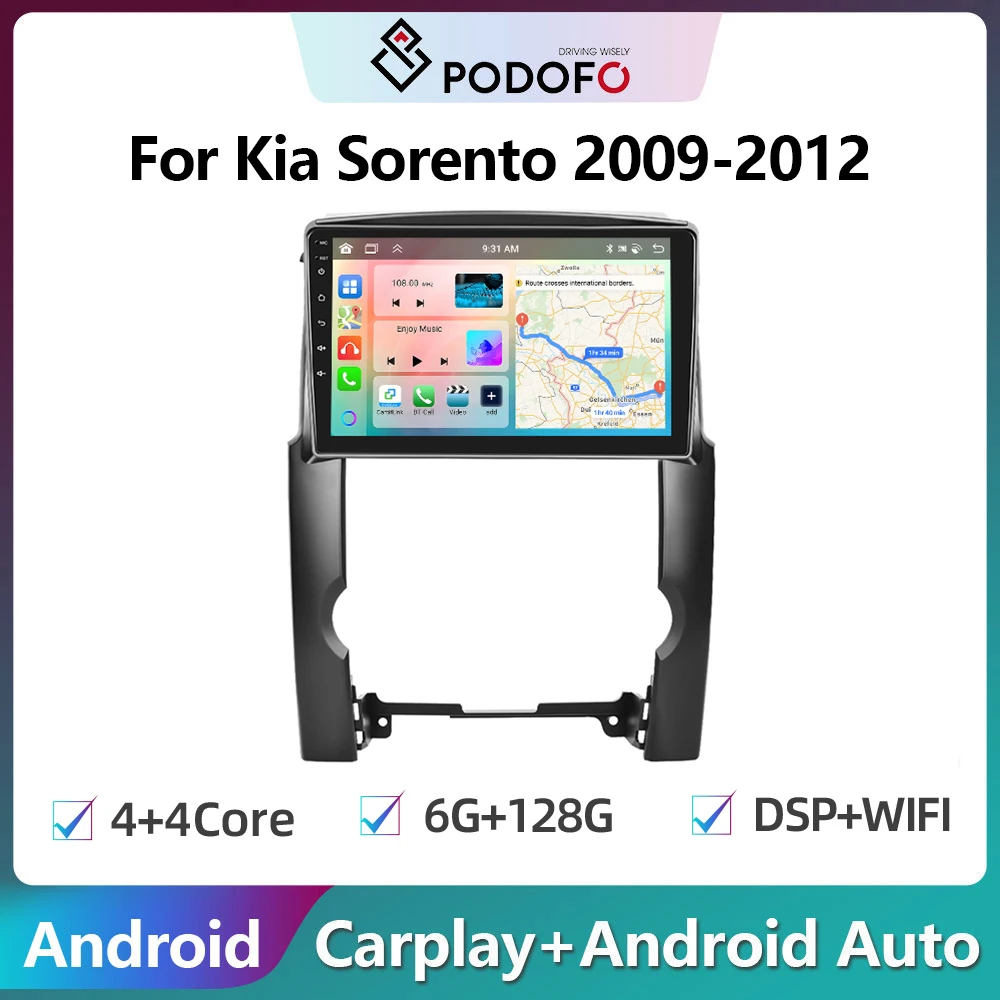 

Автомагнитола Podofo, 2Din, Android, мультимедийный видеоплеер для Kia Sorento 2009-2012, GPS-навигация, Carplay, автомобильное стереоустройство