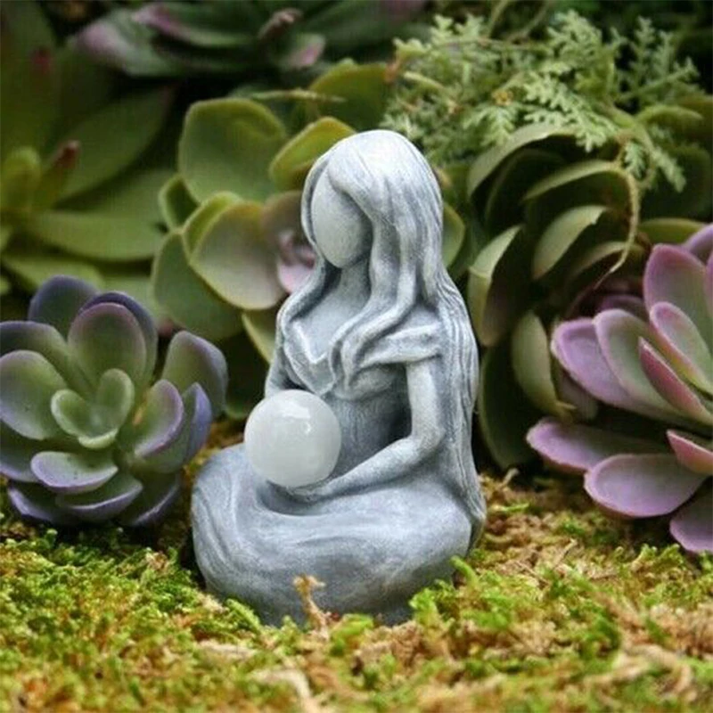 Moon Goddess Figurine – Resin Statue with Orb 2