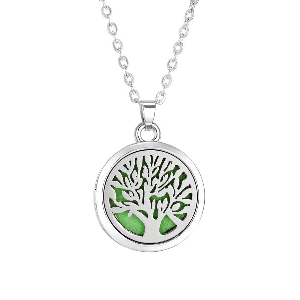 Tree of Life Aromatherapy Necklace - Essential Oil Diffuser Locket in Stainless Steel
