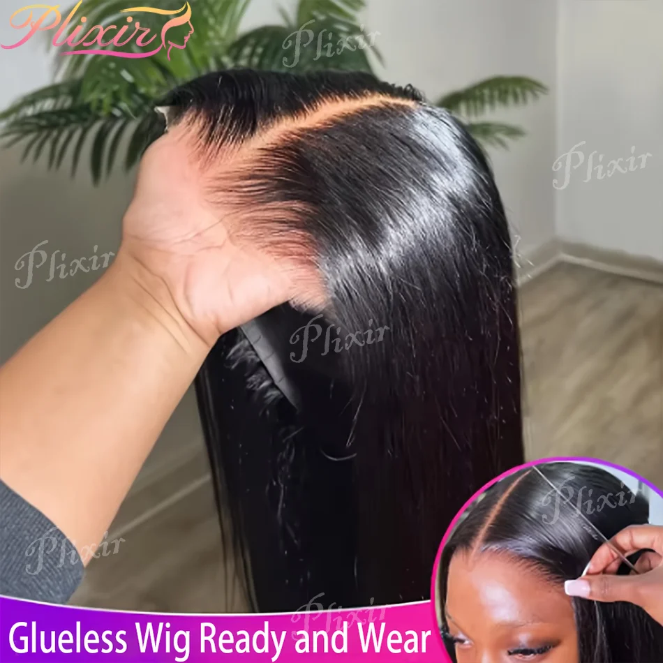 4X4 Straight Wigs Human Hair Glueless Wigs 5X5 Pre Plucked Natural Black Wig Pre Cut Brazilian Wig 30 38 Inch Closure Wig 1