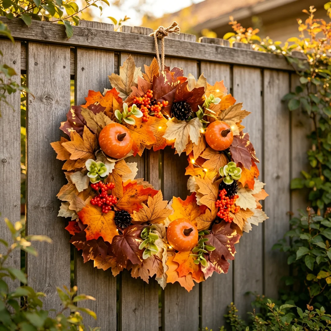 45CM Fall Pumpkin Wreath with Maple Leaves Berries Autumn Front Door Decor Thanksgiving Halloween Christmas Home Outdoor Wreath 1