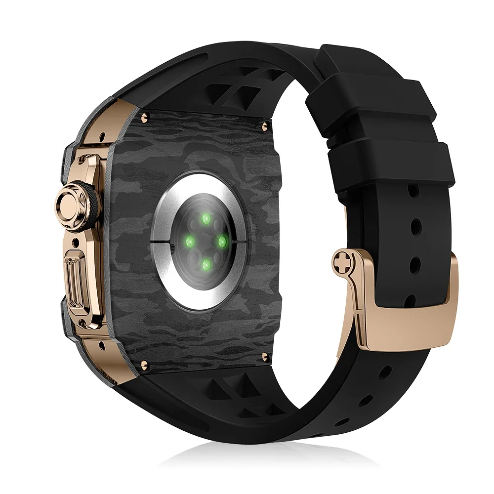 애플 워치용 고급 탄소 섬유 수정 키트, 울트라, 울트라 2, 49mm 티타늄 커버, 아이워치 시리즈용 49mm 불소 고무 스트랩