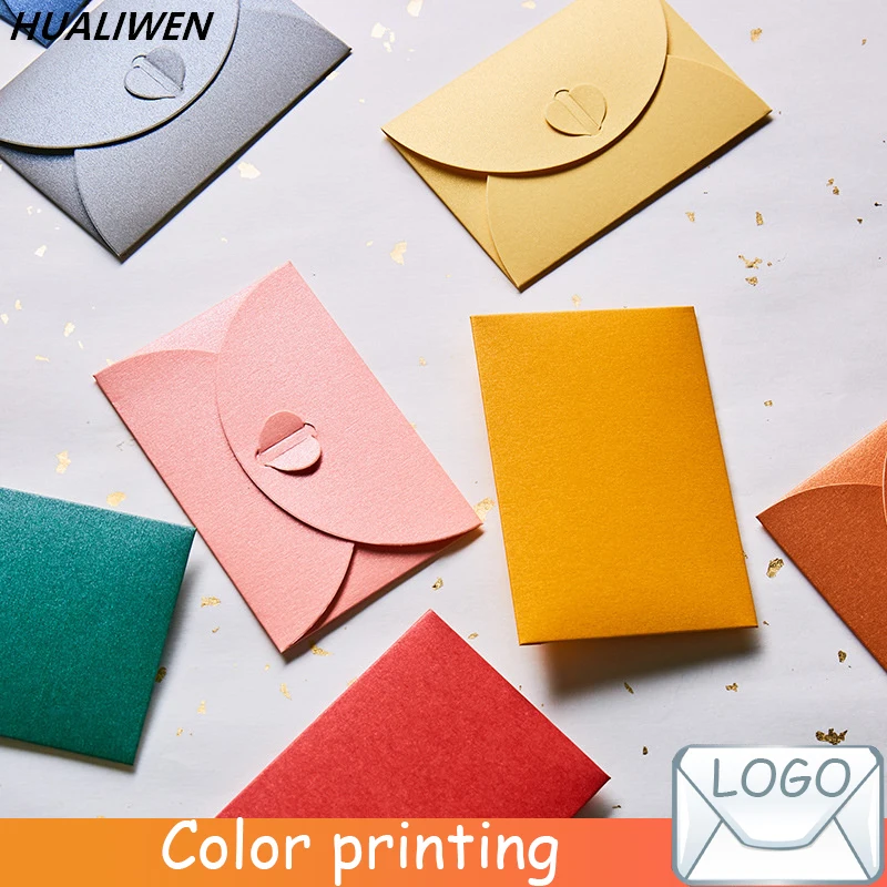 

10pcs/lot 10.5*7CM Small Greeting Card Name Card Envelope Love Buckle Pearlescent Paper Mini Envelopes Greeting Cards Gift
