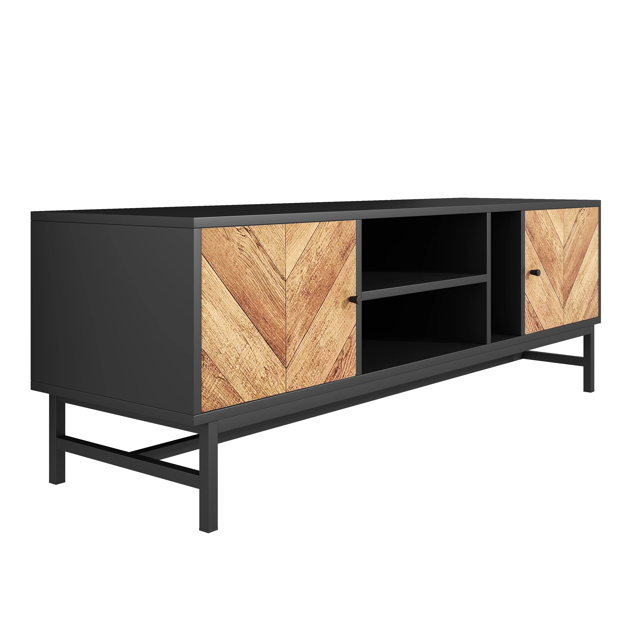 PINGGO TV-Schrank, schwarzes Holz, kontrastierend, vielseitige Aufbewahrung, modern, minimalistisch – Detail 17