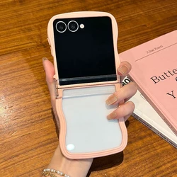 Candy Color Big Wave Transparent 3 - Piece Protection Case Set - Cute Clear Cover - Galaxy Z Flip5 (Pink)