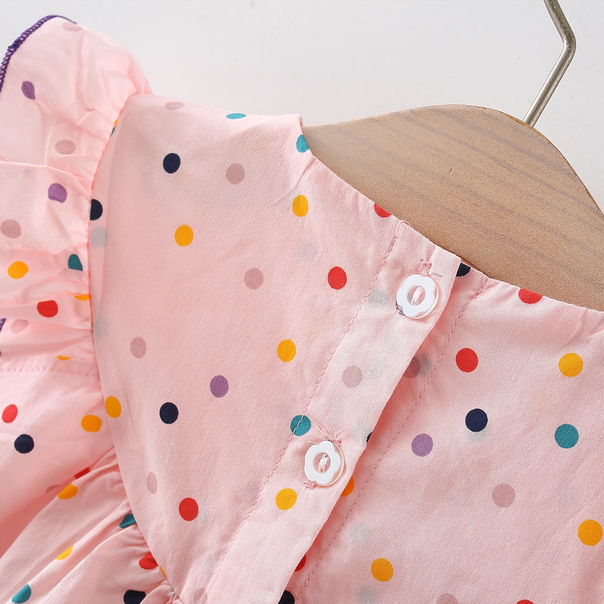 Summer New 0-3 Year Old Girl Short sleeved Dress with Flower Embroidered Colorful Dot Doll Neck Princess Dress 6