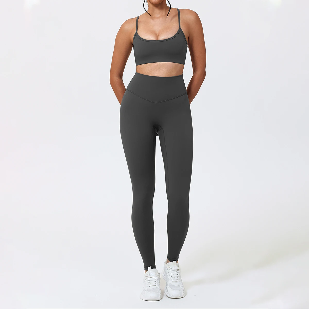 Hearuisavy 2Pcs Sports Bra Set Women Gym High Waist Running Fitness Leggings Breathable Anti-Shock Back Support Yoga Top Female - תמונה 2