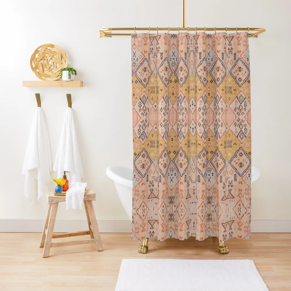 

Mustard Yellow Oriental Heritage Boho Traditional Moroccan Desert Style Shower Curtain Bathroom Decor Anime Shower Curtain