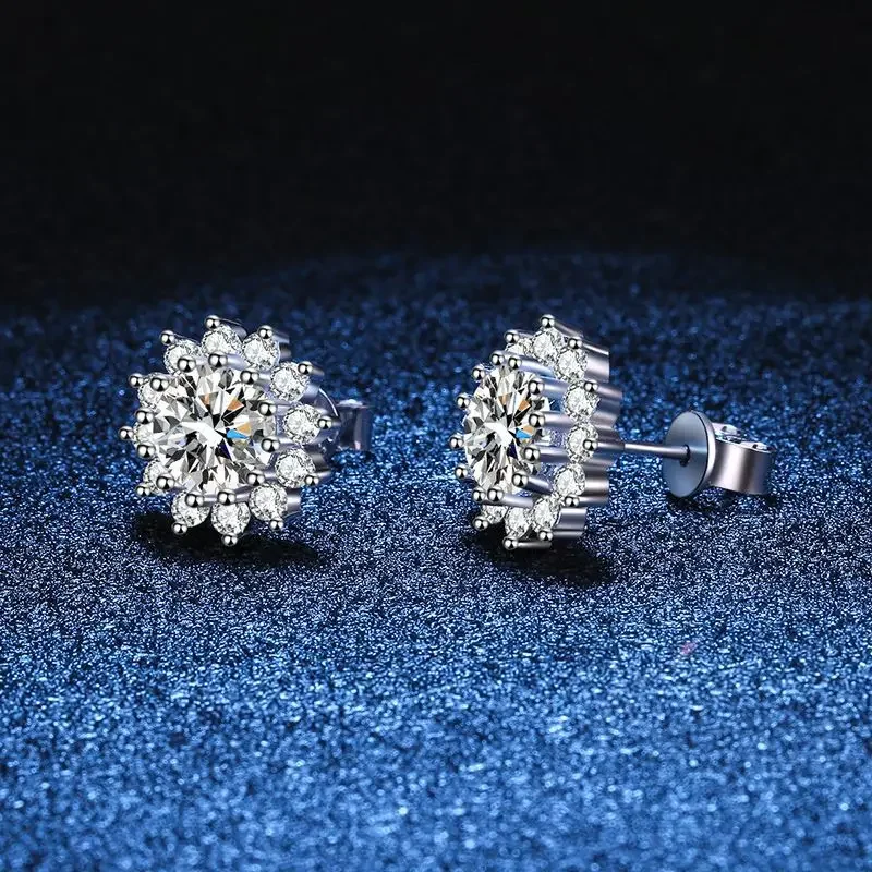S925 Silver Sunflower Earrings 50 Cents Per Carat D Color Mosonite Earrings Wholesale Women's Fashion Jewelry