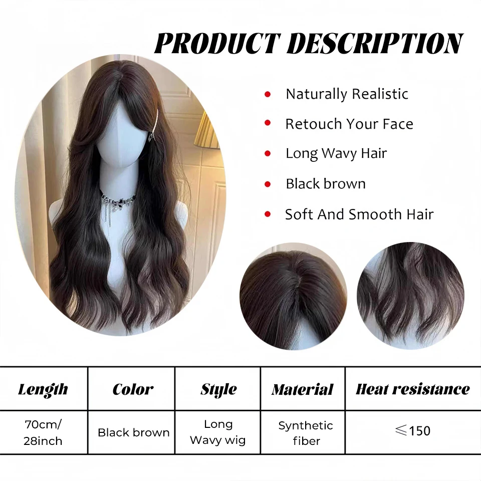 Synthetic Wigs for Women Brown Long Wavy Heat Resistant