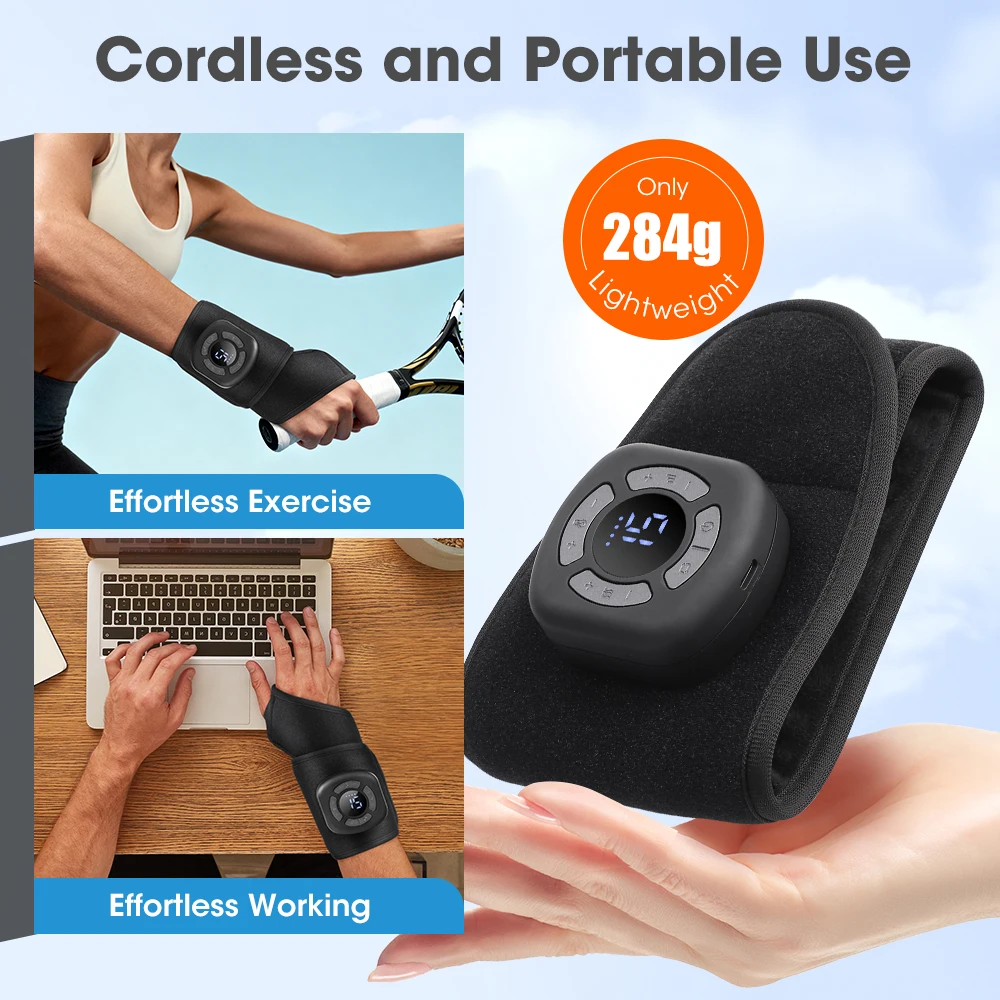 Airbag Wrist Massager 3 Levels Heating Vibration Massage Pad Cordless Air Pressure Hand Support Wristband Thermal Fatigue Relief