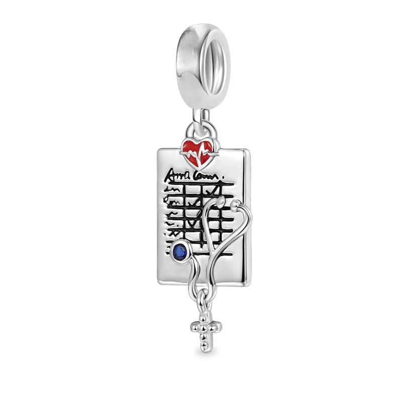 Stethoscope Capsule Pills Electrocardiogram Nurse Tooth Charm Beads Fit Original European 925 Silver Bracelet DIY Women Jewelry 5