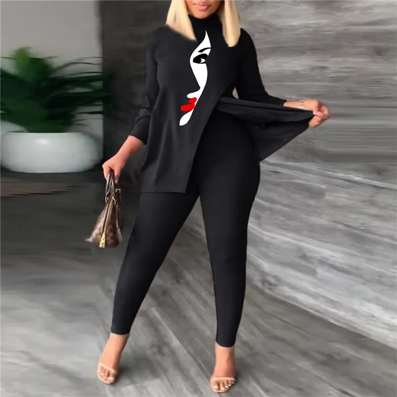 Hot-selling-2023-Fashion-O-neck-Long-Sleeve-Print-Top-and-High-Waist ...