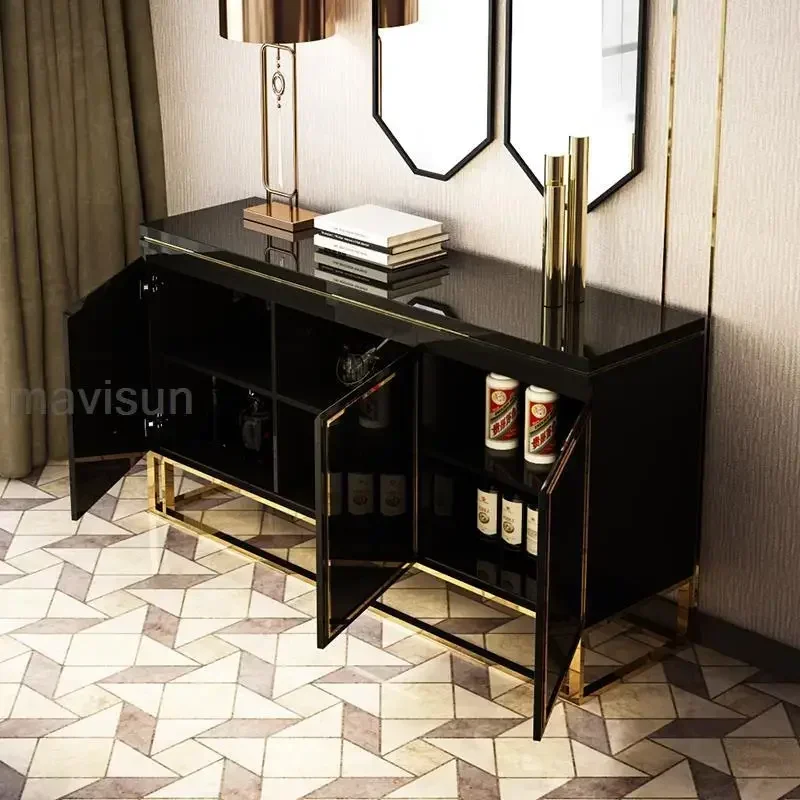 Light Luxury Piano Paint Black Storage Cabinet For Restaurant Postmodern Hallway Furniture High-end Wooden Sideboard
