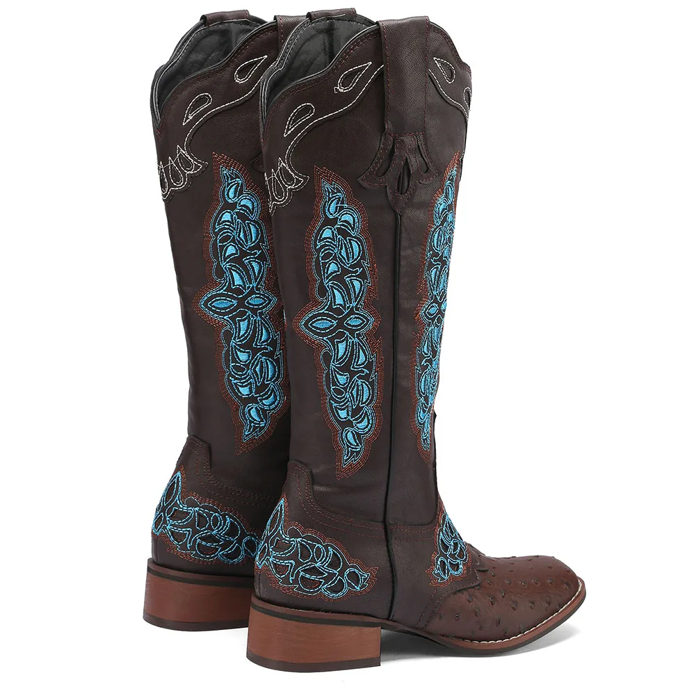 AOSPHIRAYLIAN Western Cowboy Patchwork Sewing Floral Boots For Women 2023 Knee High Retro Cowgirl Riding Women's Shoes Boots