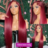 Burgundy 13x6 HD Lace Frontal Human Hair Wig 30 Inch Straight Human Hair Wigs 13x4 Lace Front 99J Colored 100% Human Hair Wig