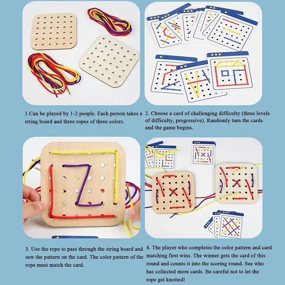 Creativity Montessori Wooden Rope Board Thinking Training Early Learning Graphical Educational Toys Interaction Fun